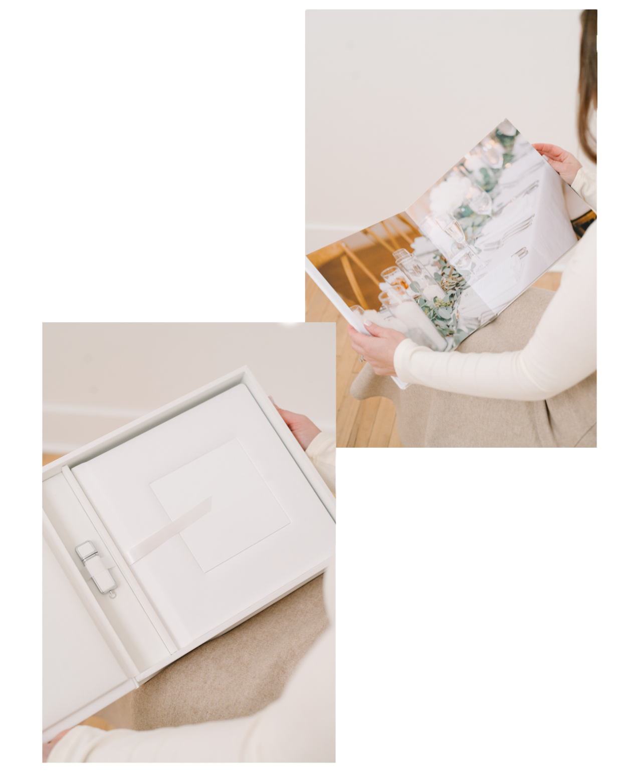 white wedding album with usb drive