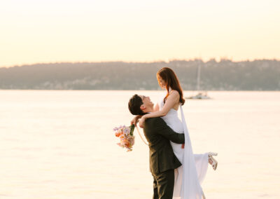 Bride and groom portraits at The Woodmark Hotel wedding in Kirkland Washington