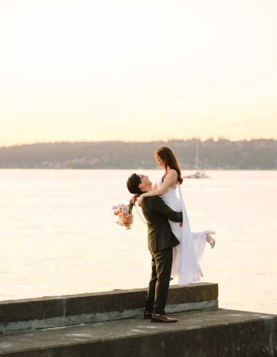 Bride and groom portraits at The Woodmark Hotel wedding in Kirkland Washington